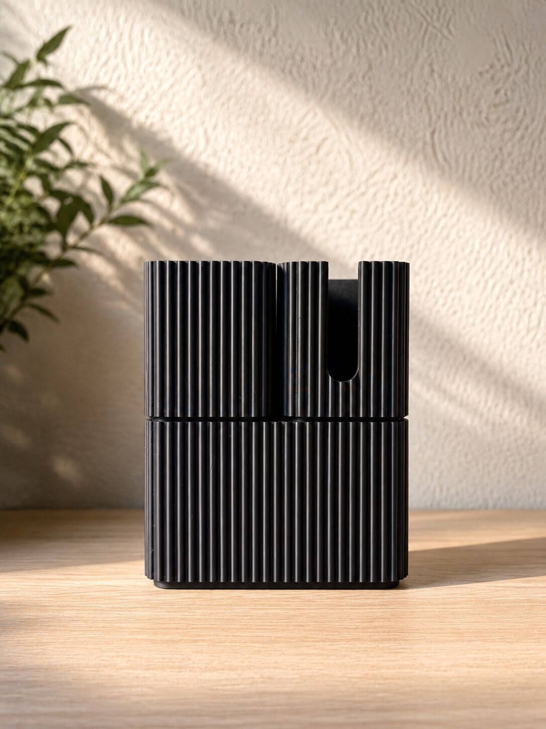 Black square 3D-printed storage set for bathroom essentials