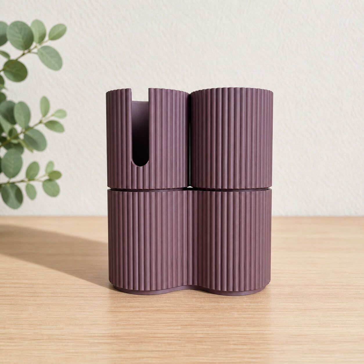 Matte brown modular 3D-printed storage set for bathroom essentials